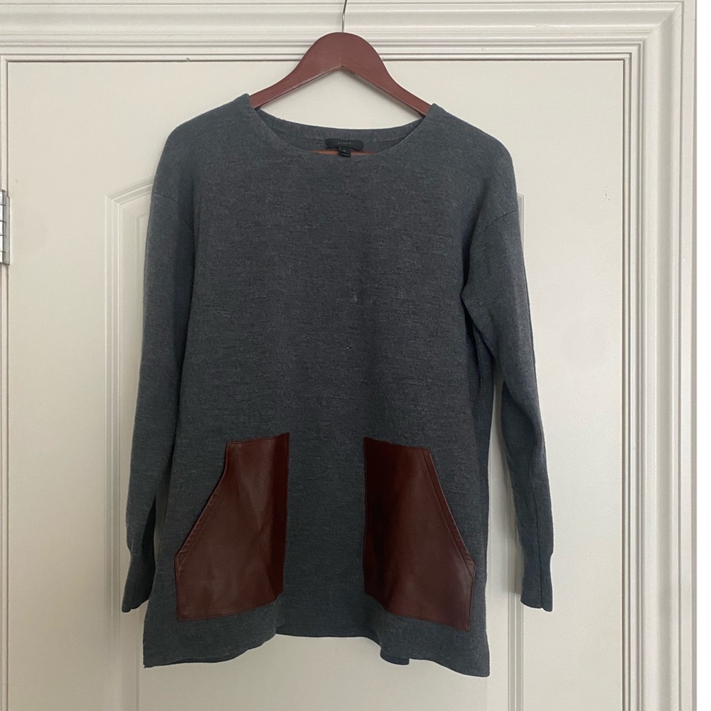 J. Crew Gray/Leather Sweater